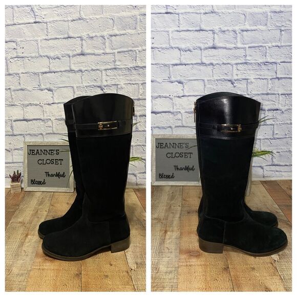 Tory Burch black suede knee high riding boots - Picture 4 of 12